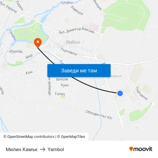 Милин Камък to Yambol map