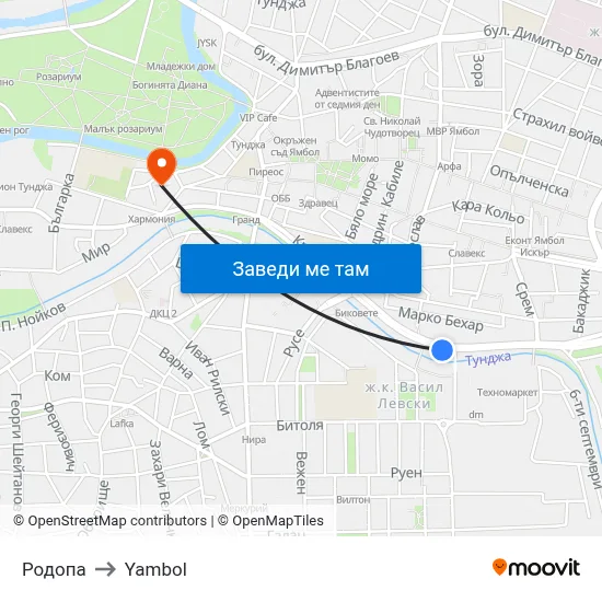 Родопа to Yambol map