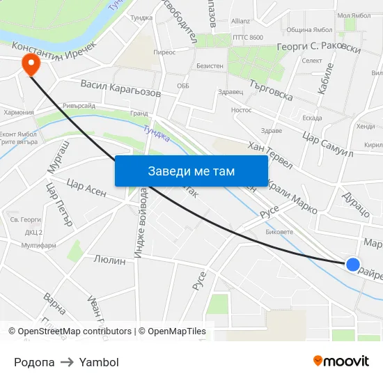 Родопа to Yambol map