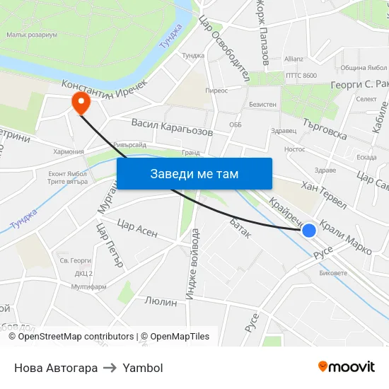 Нова Автогара to Yambol map