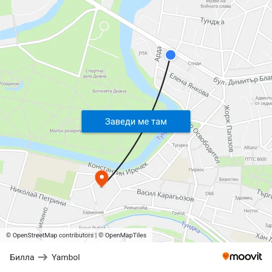 Билла to Yambol map