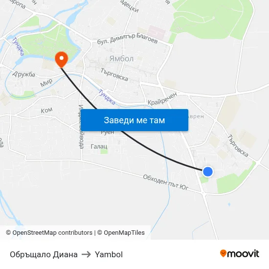 Обръщало Диана to Yambol map