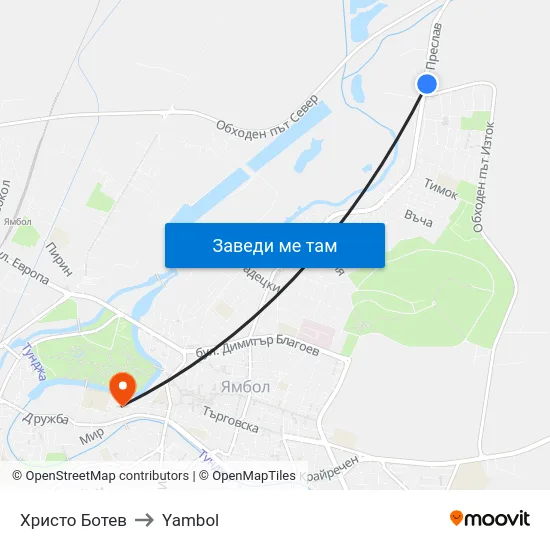 Христо Ботев to Yambol map