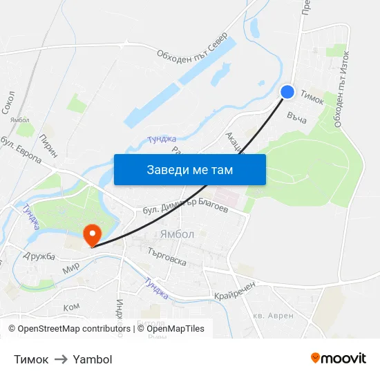 Тимок to Yambol map