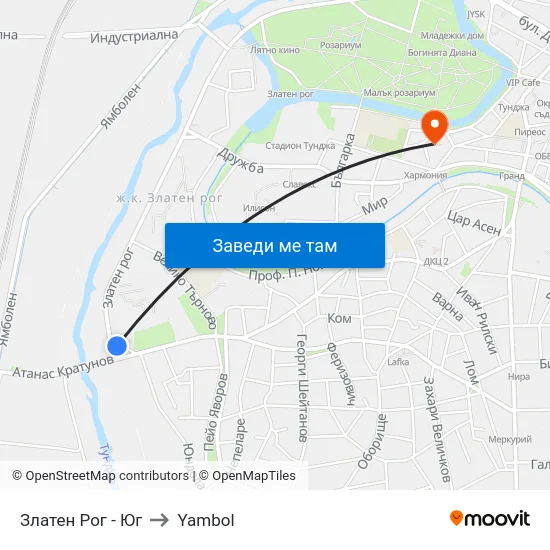 Златен Рог - Юг to Yambol map