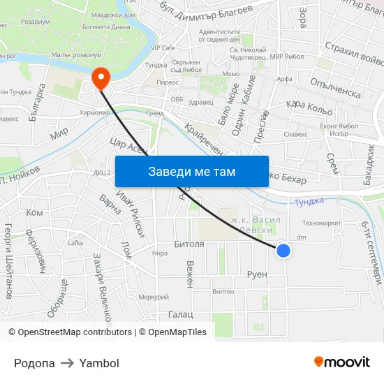 Родопа to Yambol map
