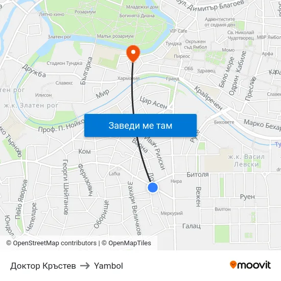 Доктор Кръстев to Yambol map