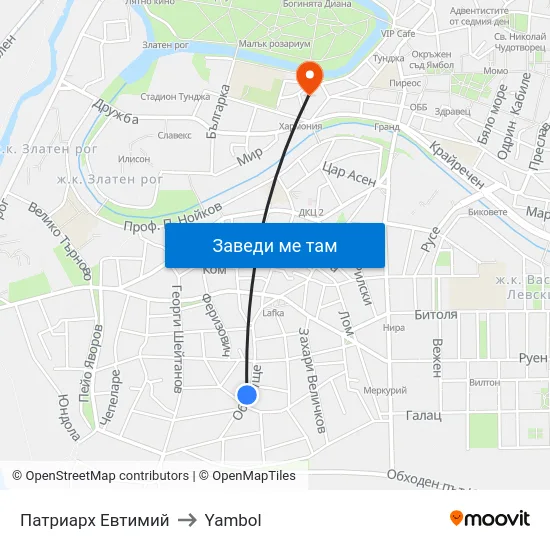 Патриарх Евтимий to Yambol map