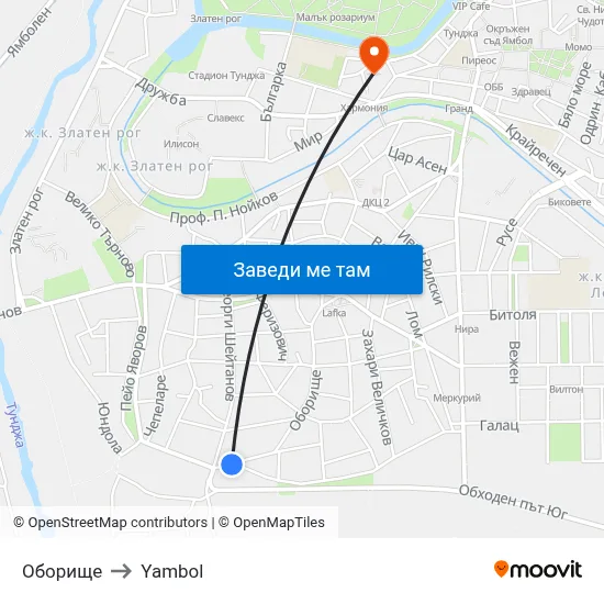 Оборище to Yambol map