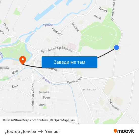 Доктор Дончев to Yambol map