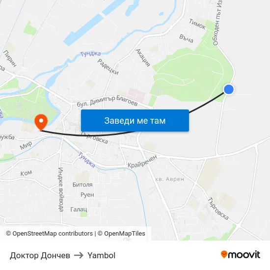 Доктор Дончев to Yambol map