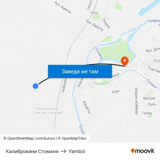Калибровани Стомани to Yambol map