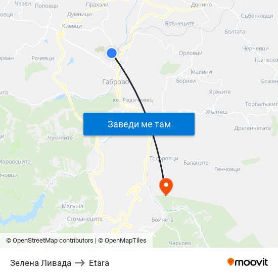 Зелена Ливада to Etara map