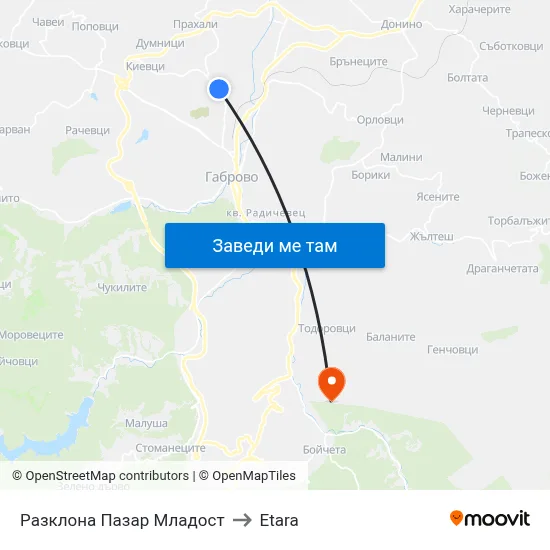 Разклона Пазар Младост to Etara map