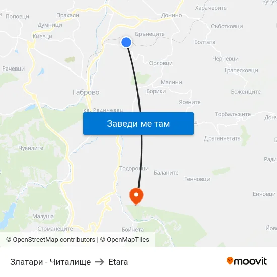 Златари - Читалище to Etara map