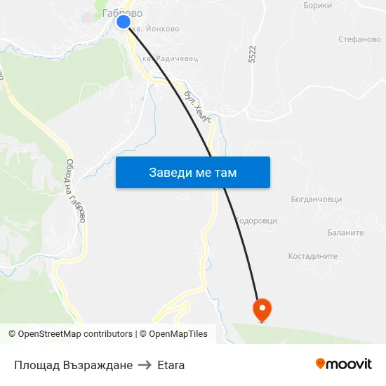 Площад Възраждане to Etara map