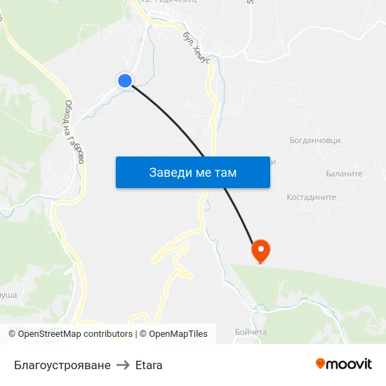 Благоустрояване to Etara map