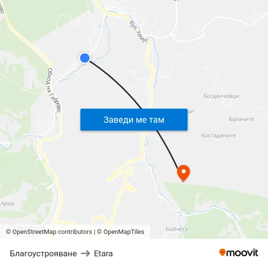 Благоустрояване to Etara map