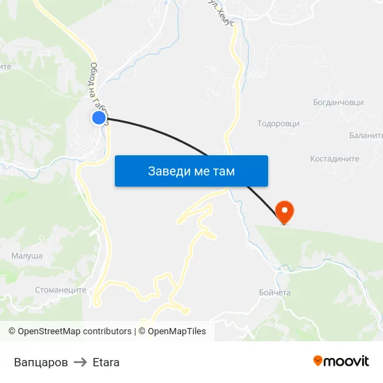 Вапцаров to Etara map