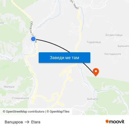 Вапцаров to Etara map