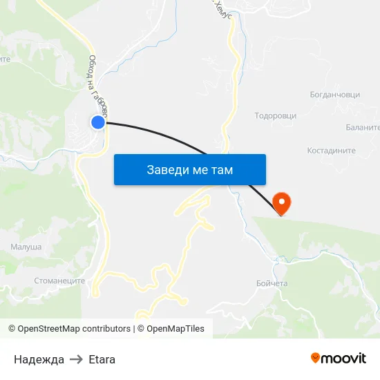 Надежда to Etara map