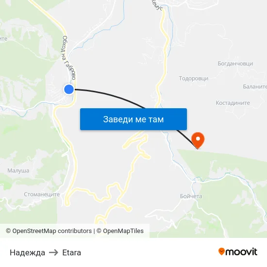 Надежда to Etara map