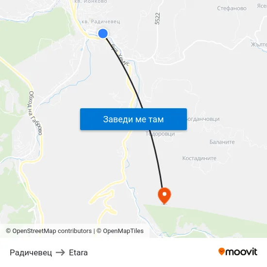 Радичевец to Etara map
