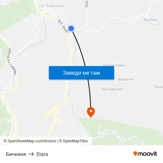 Бичкиня to Etara map