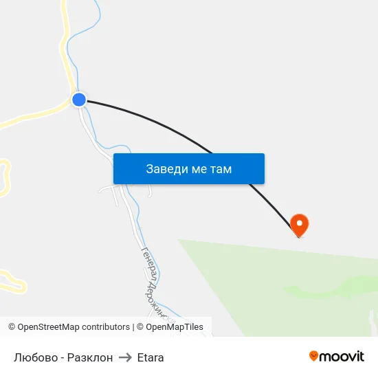 Любово - Разклон to Etara map