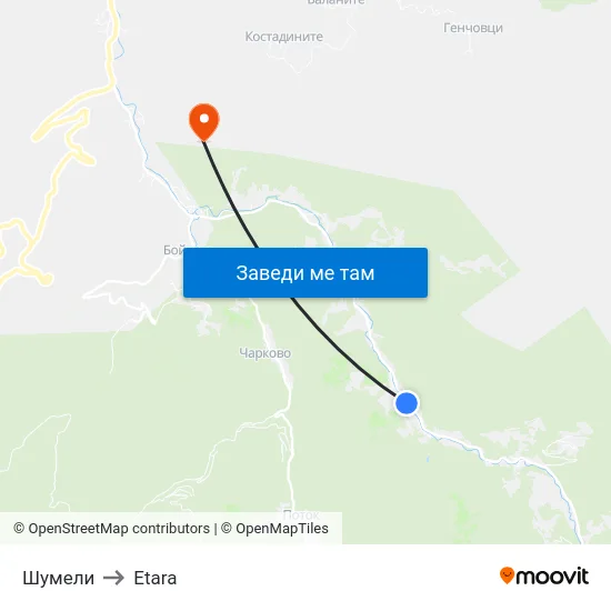Шумели to Etara map