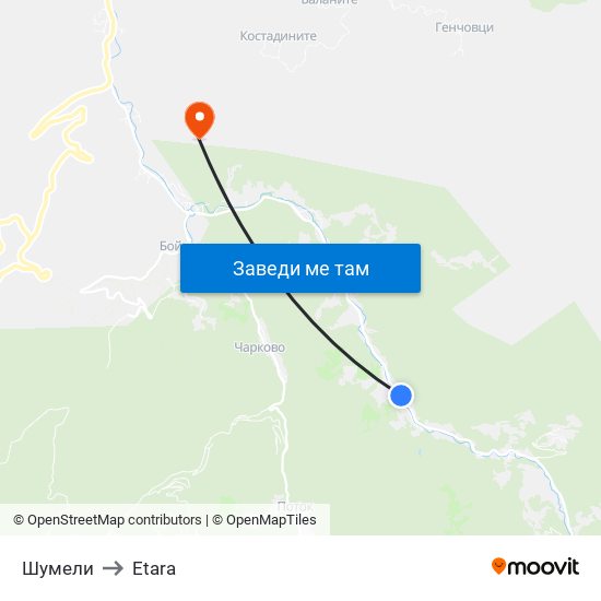 Шумели to Etara map