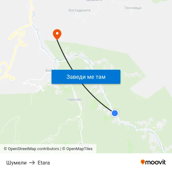 Шумели to Etara map
