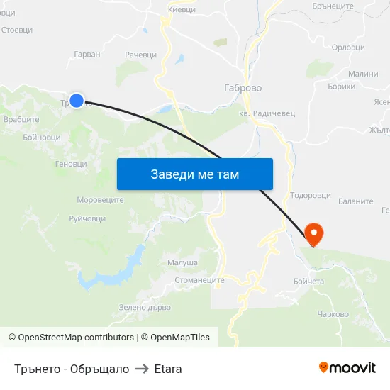 Трънето - Обръщало to Etara map