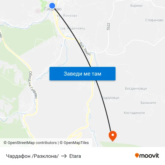 Чардафон /Разклона/ to Etara map