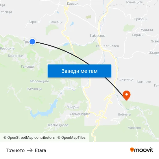 Трънето to Etara map