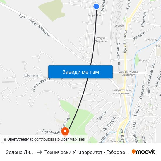 Зелена Ливада to Технически Университет - Габрово - 6 Корпус map