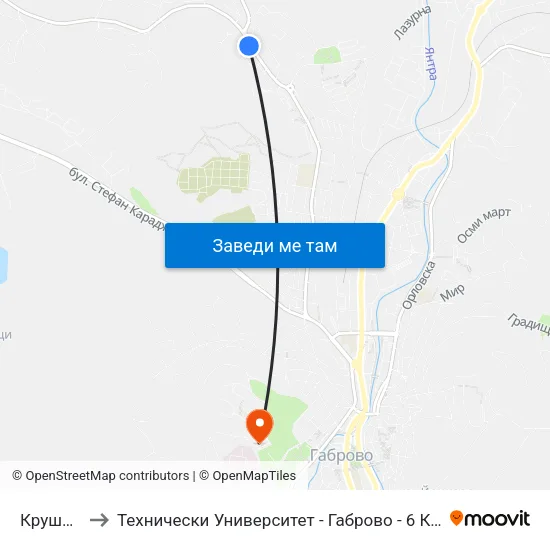 Крушата to Технически Университет - Габрово - 6 Корпус map