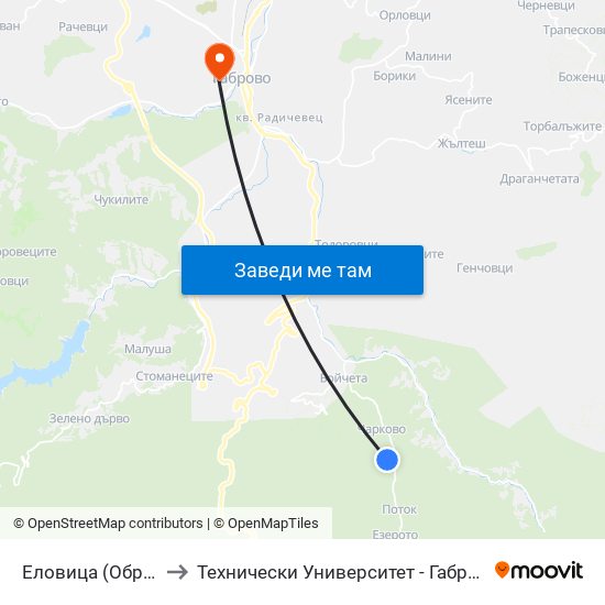 Еловица (Обръщало) to Технически Университет - Габрово - 6 Корпус map