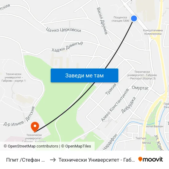 Пгмт /Стефан Караджа/ to Технически Университет - Габрово - 6 Корпус map