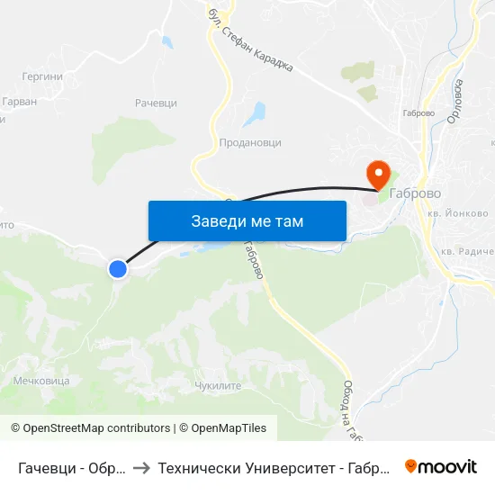 Гачевци - Обръщало to Технически Университет - Габрово - 6 Корпус map