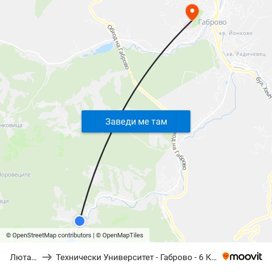 Лютаци to Технически Университет - Габрово - 6 Корпус map