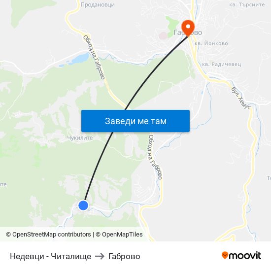 Недевци - Читалище to Габрово map