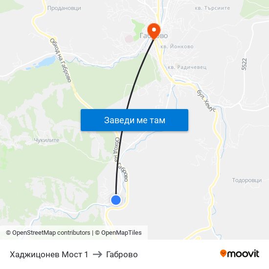 Хаджицонев Мост 1 to Габрово map