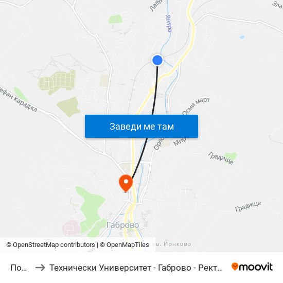 Подем to Технически Университет - Габрово - Ректорат (Корпус 3) map
