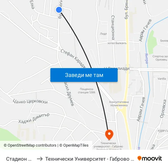 Стадион Априлов to Технически Университет - Габрово - Ректорат (Корпус 3) map