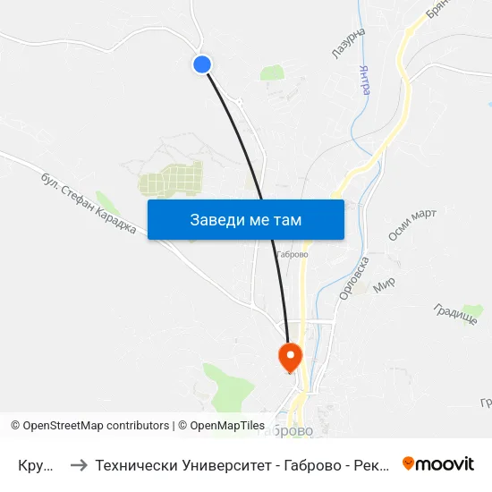 Крушата to Технически Университет - Габрово - Ректорат (Корпус 3) map
