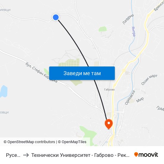 Русевци to Технически Университет - Габрово - Ректорат (Корпус 3) map