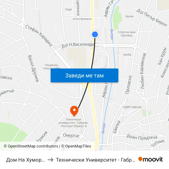 Дом На Хумора И Сатирата to Технически Университет - Габрово - Ректорат (Корпус 3) map