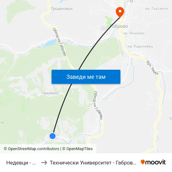 Недевци - Читалище to Технически Университет - Габрово - Ректорат (Корпус 3) map
