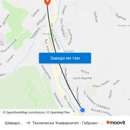 Шиваров Мост to Технически Университет - Габрово - Ректорат (Корпус 3) map